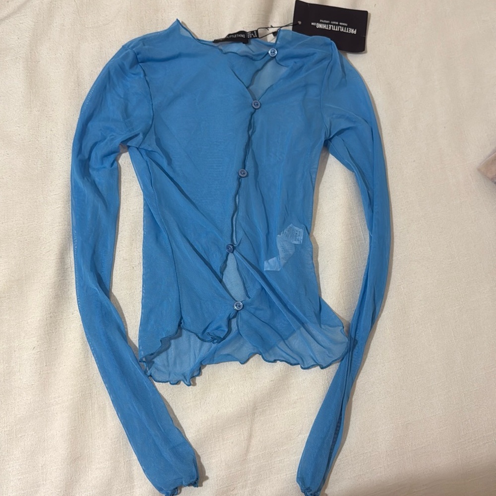 NWT Sheer blue pretty little thing long sleeve top